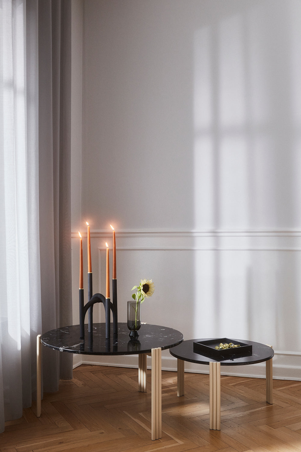 
Marble Design Side/Coffee Table "Tribus" Light Sand/Black - Ø 80 x 45 cm