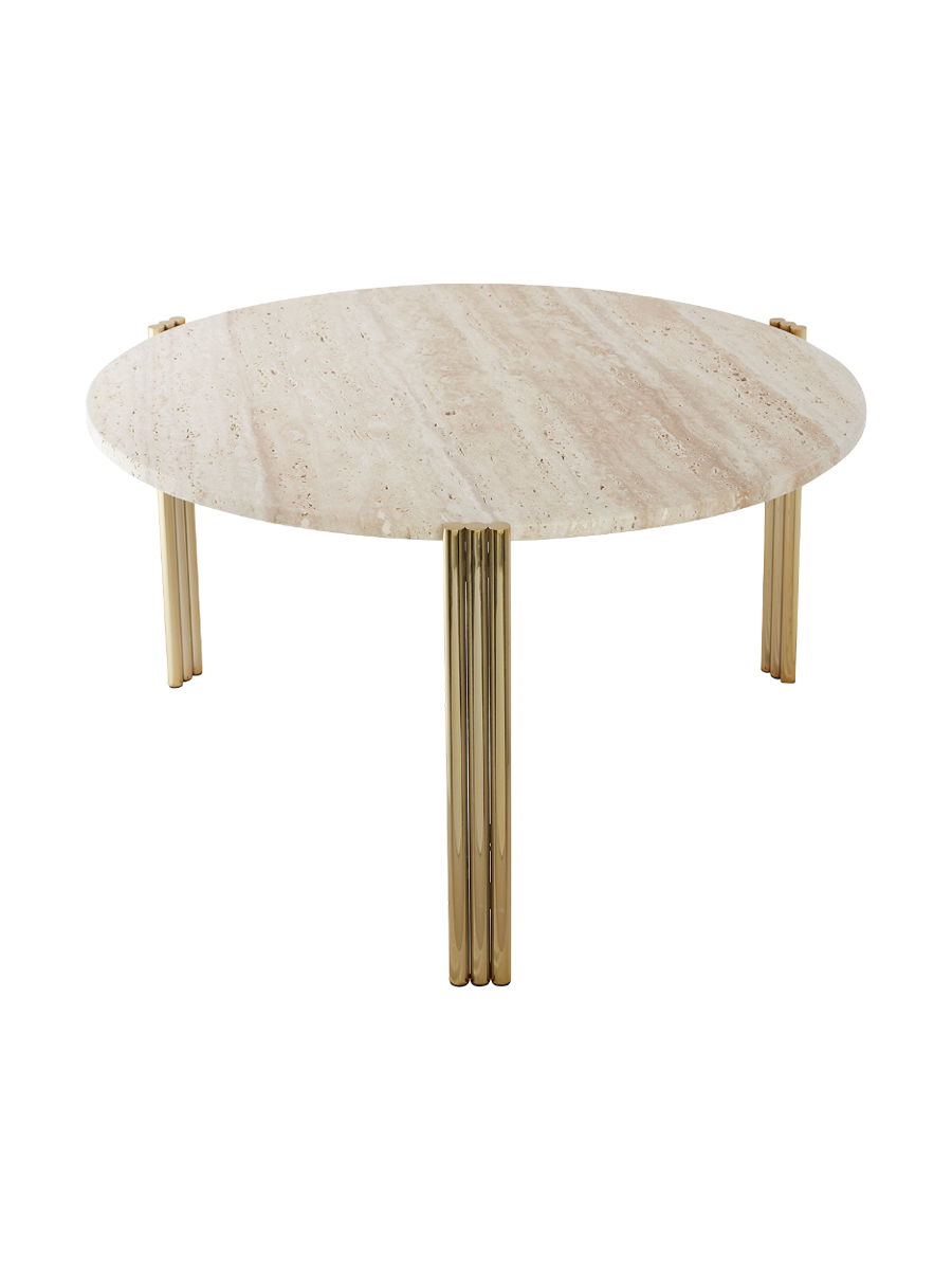 
Marble Design Side/Coffee Table "Tribus" Gold/Travertine - Ø 80 x 45 cm