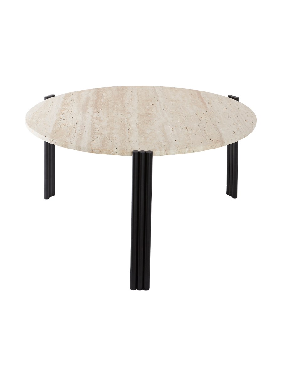 
Marble Design Side/Coffee Table "Tribus" Black/Travertine - Ø 80 x 45 cm