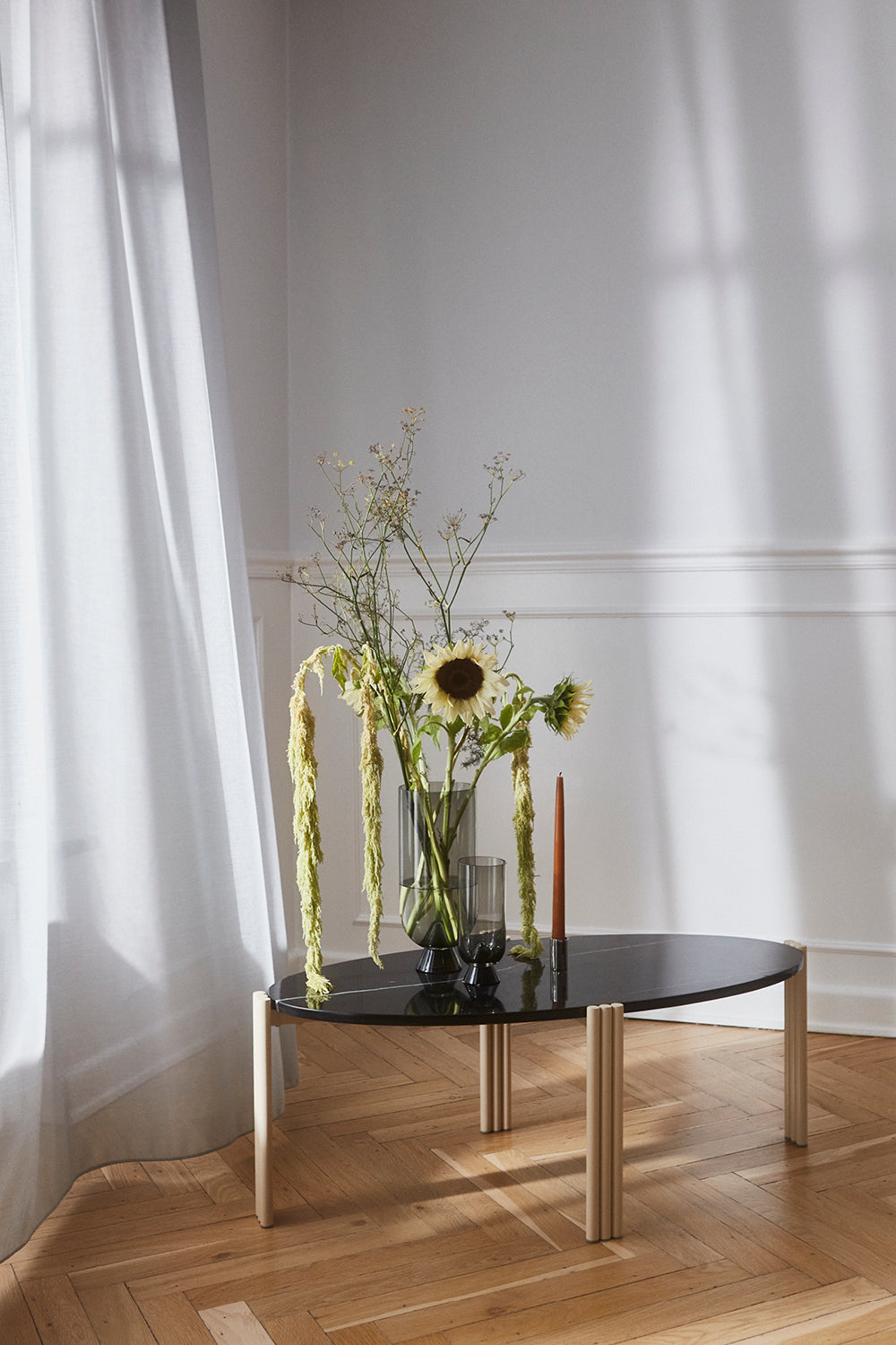 
Marble Design Side/Coffee Table "Tribus" Light Sand/Black - 92.4 x 47.6 cm