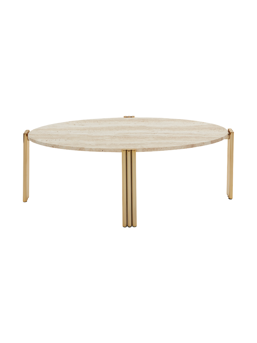 
Marble Design Side/Coffee Table "Tribus" Gold/Travertine - 92.4 x 47.6 cm