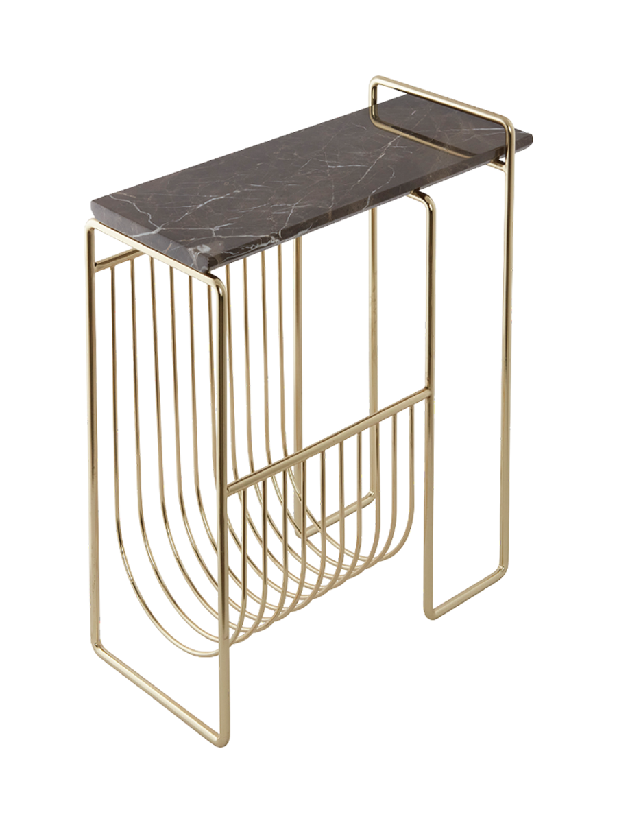 
Table d'appoint et porte-revues "Sino" au design marbre - Doré / Brun