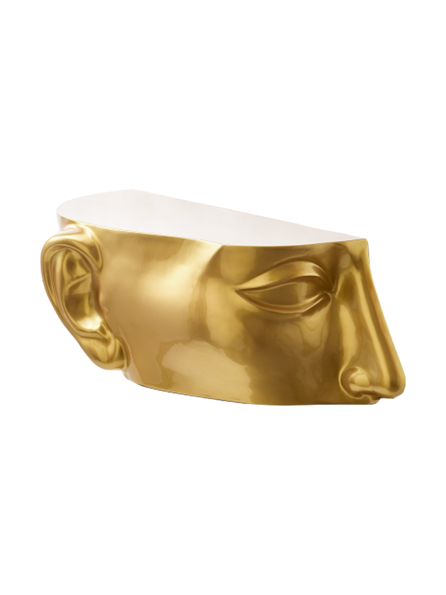 
Design Couchtisch „Head“ - Gold / linke Gesichtshälfte