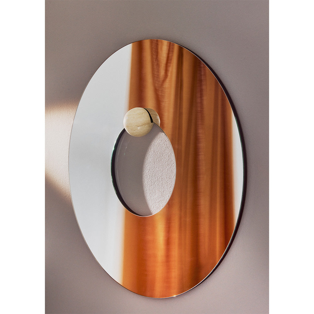 
Round Design Mirror "Castellum" Clear/Travertine Ø 80 cm