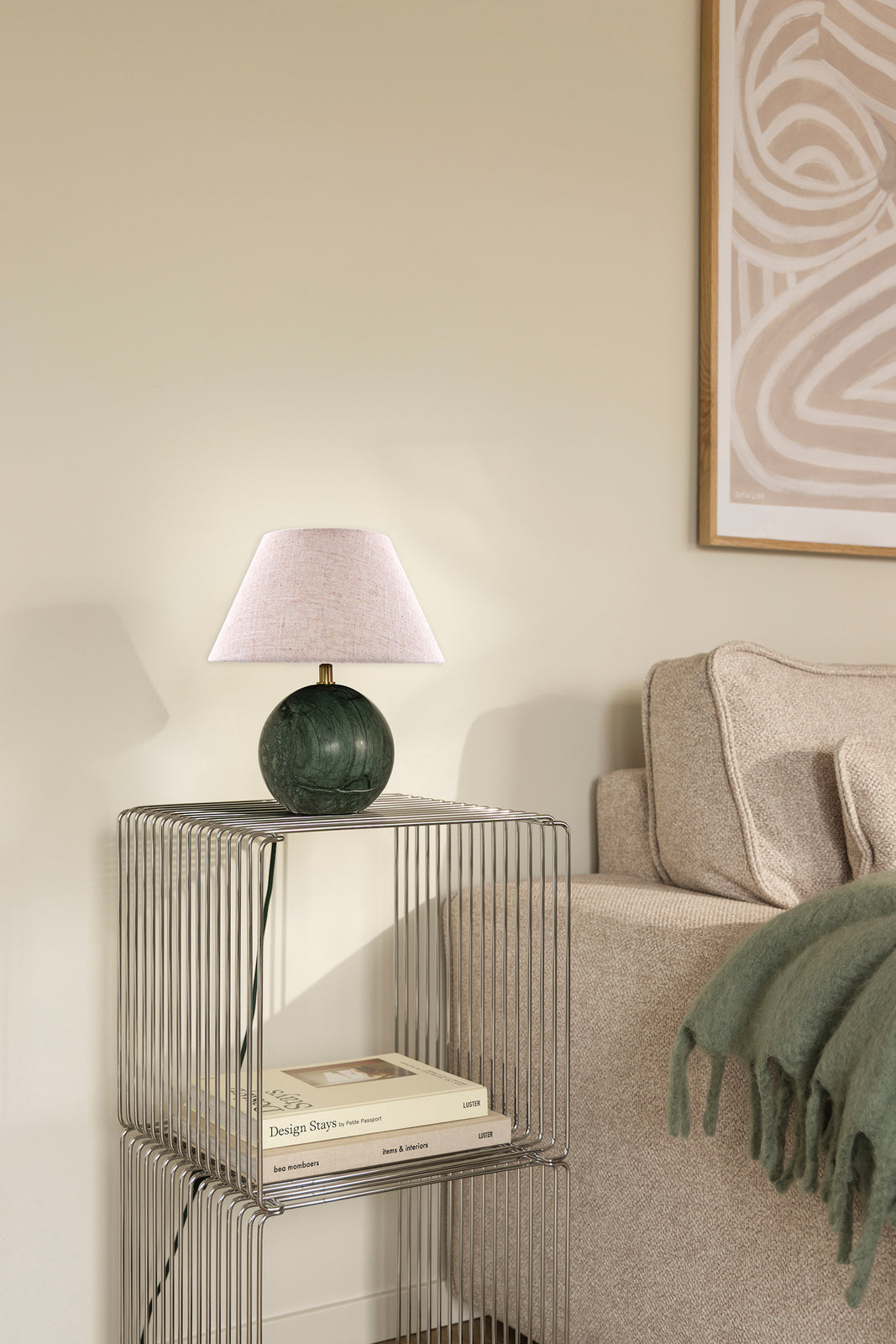 
Marble Design Table Lamp "Castello" Ø 24 x Height 28 cm - Beige/Dark Green