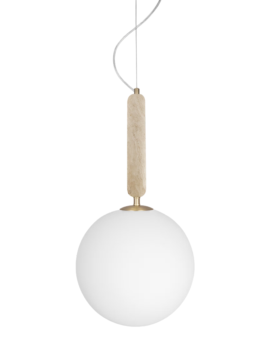 
Grosse Marmor Pendellampe „Torrano“ Ø 30 cm - Travertin