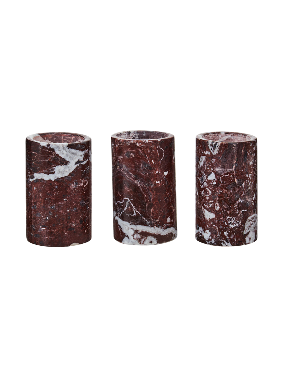 
3-Piece Marble Tealight Holder Set "Salmo" (3 pieces) - Bordeaux