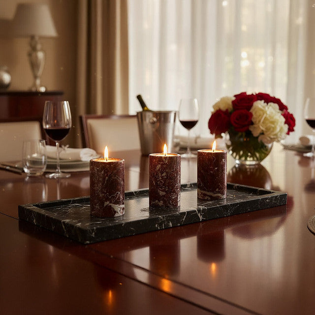 
3-Piece Marble Tealight Holder Set "Salmo" (3 pieces) - Bordeaux