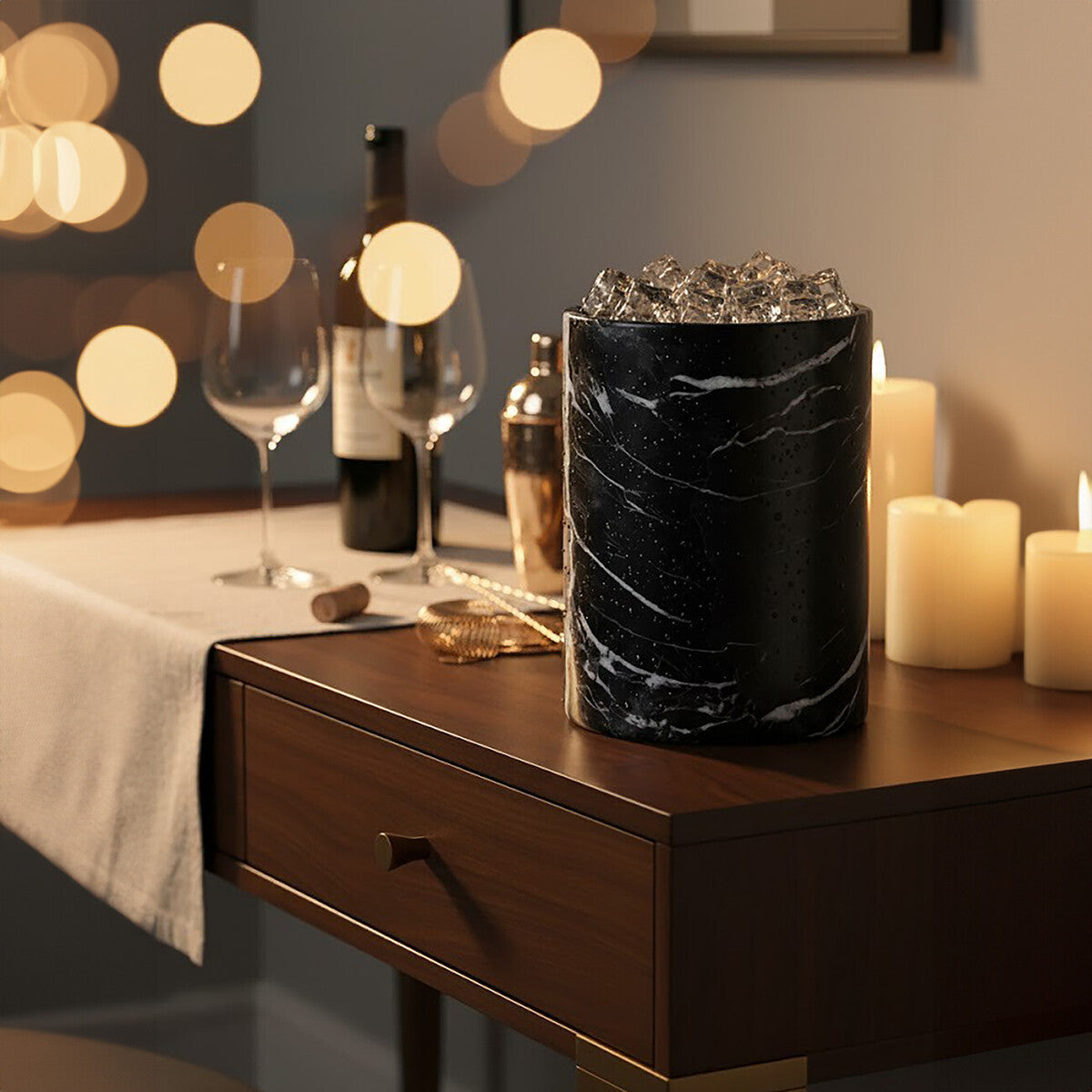 
Seau à glaçons & pot de rangement « Salmo » en marbre, noir