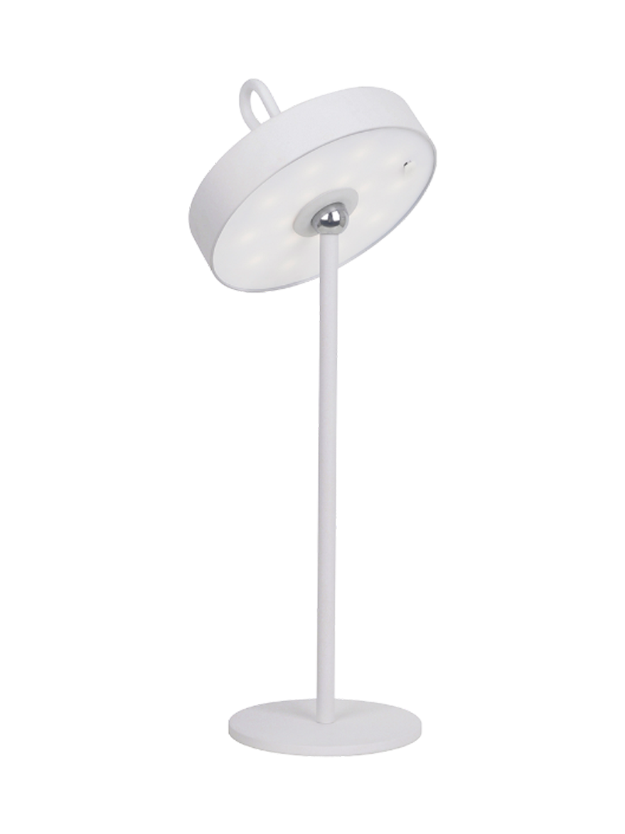 
Tragbare In-/ Outdoor LED Design Tischlampe „Gong“ - Weiss