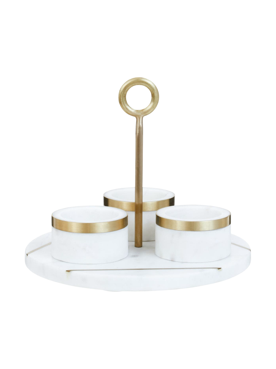 
"Omani" Spice and Sauce Dispenser Set - White Marble