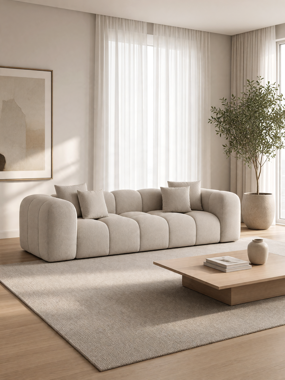 
3-Sitzer Design Sofa „Alba“ mit Strukturstoff-Bezug - Strukturstoff Beige
