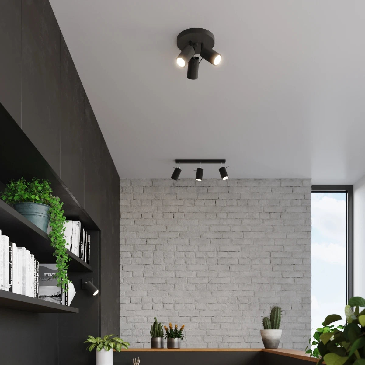 
Designer Ceiling Light "Ring" 3-Light (Round) - Black