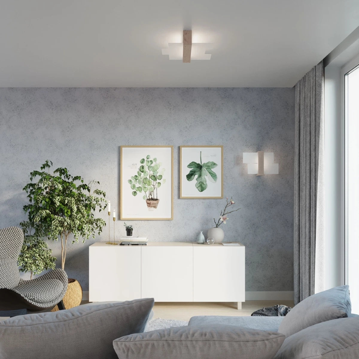
Design Deckenlampe „Feniks“ 2-flammig - Naturholz