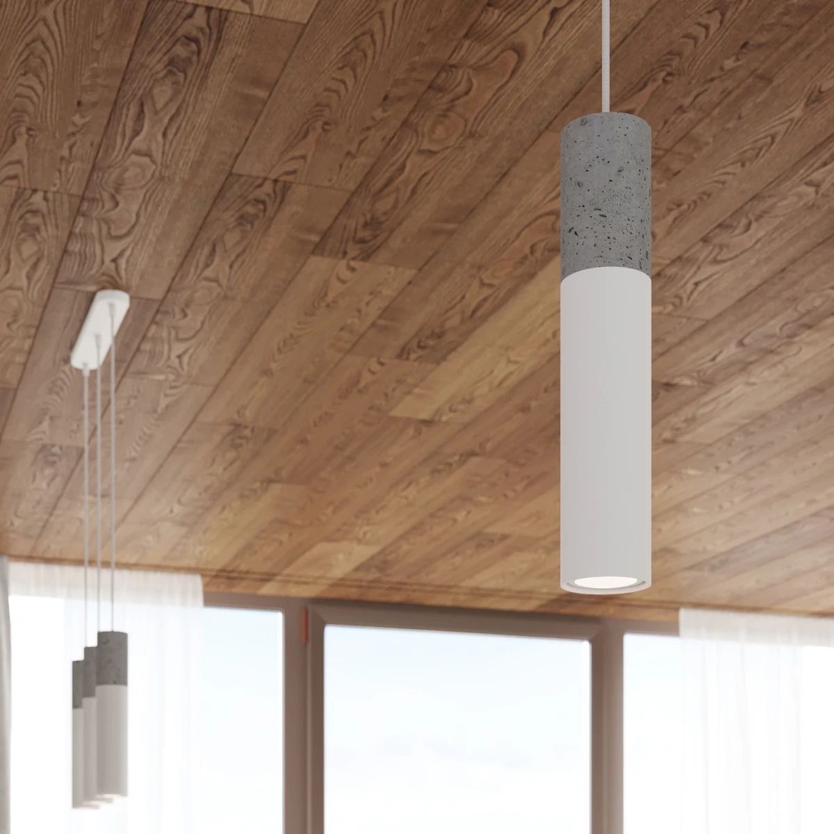 
Lampada a sospensione di design «Borgio» a 1 luce - Bianco, Grigio