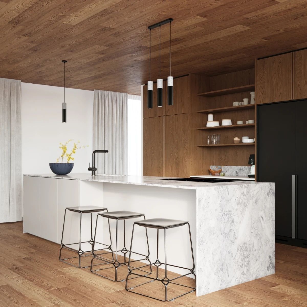 
Design Pendellampe „Borgio“ 2-flammig - Schwarz, Grau