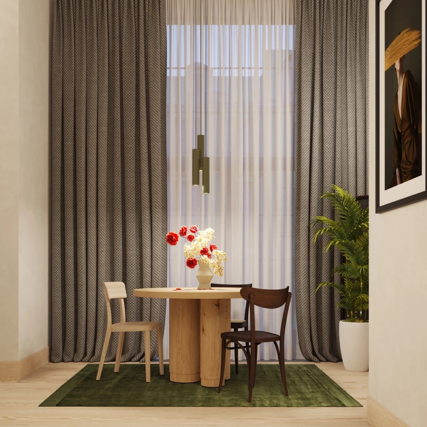 
Design Pendellampe „Lagos II“ 3-flammig - Olivgrün