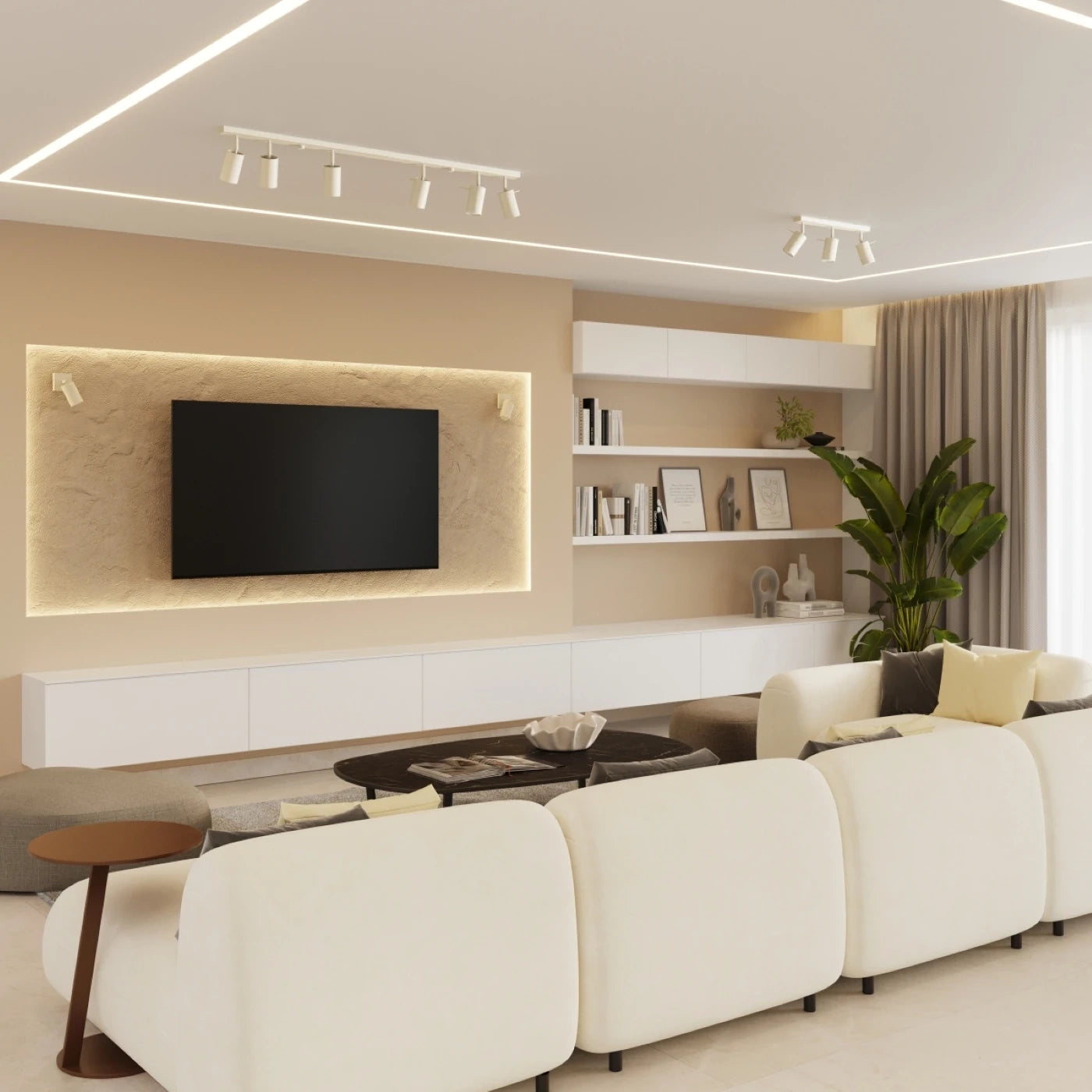 
Designer Ceiling Light "Ring" 3-Light (Round) - Beige