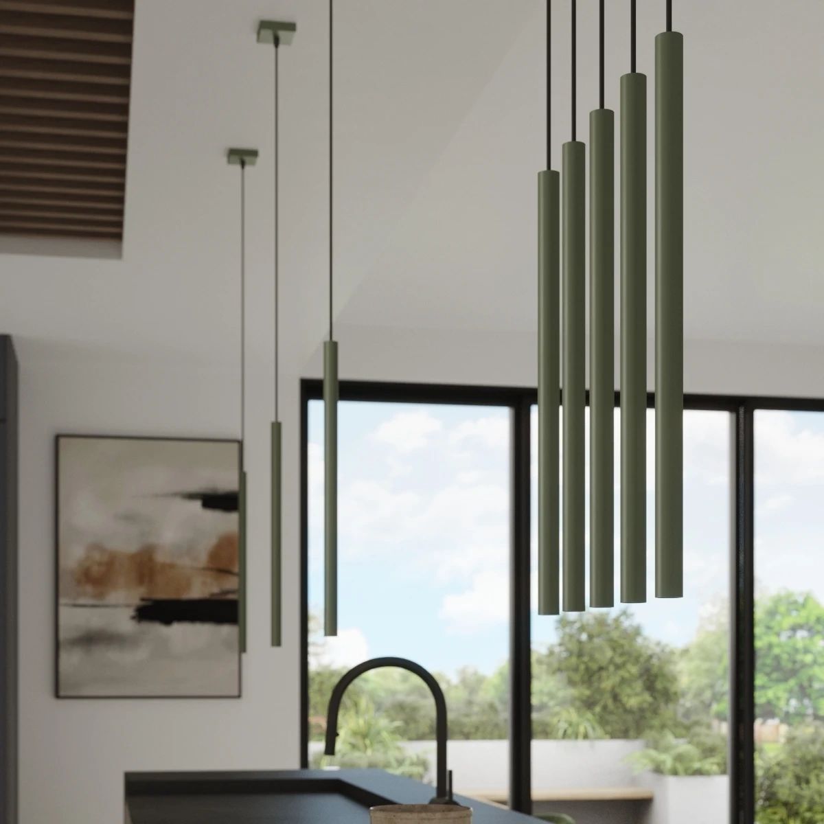 
Design Pendellampe „Pastelo“ 3-flammig - Olivgrün
