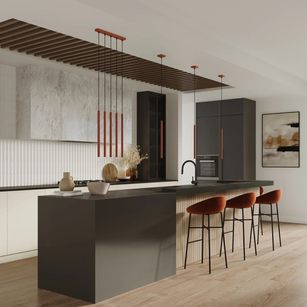 
Design Pendellampe „Pastelo“ 3-flammig - Ockerrot