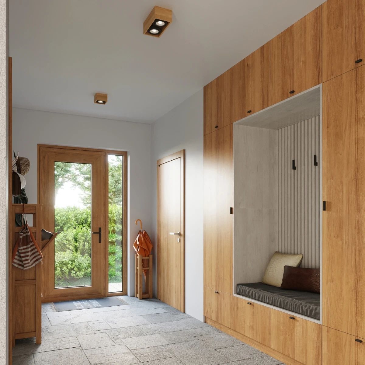 
Design Deckenlampe „Quatro“ 2-flammig - Naturholz