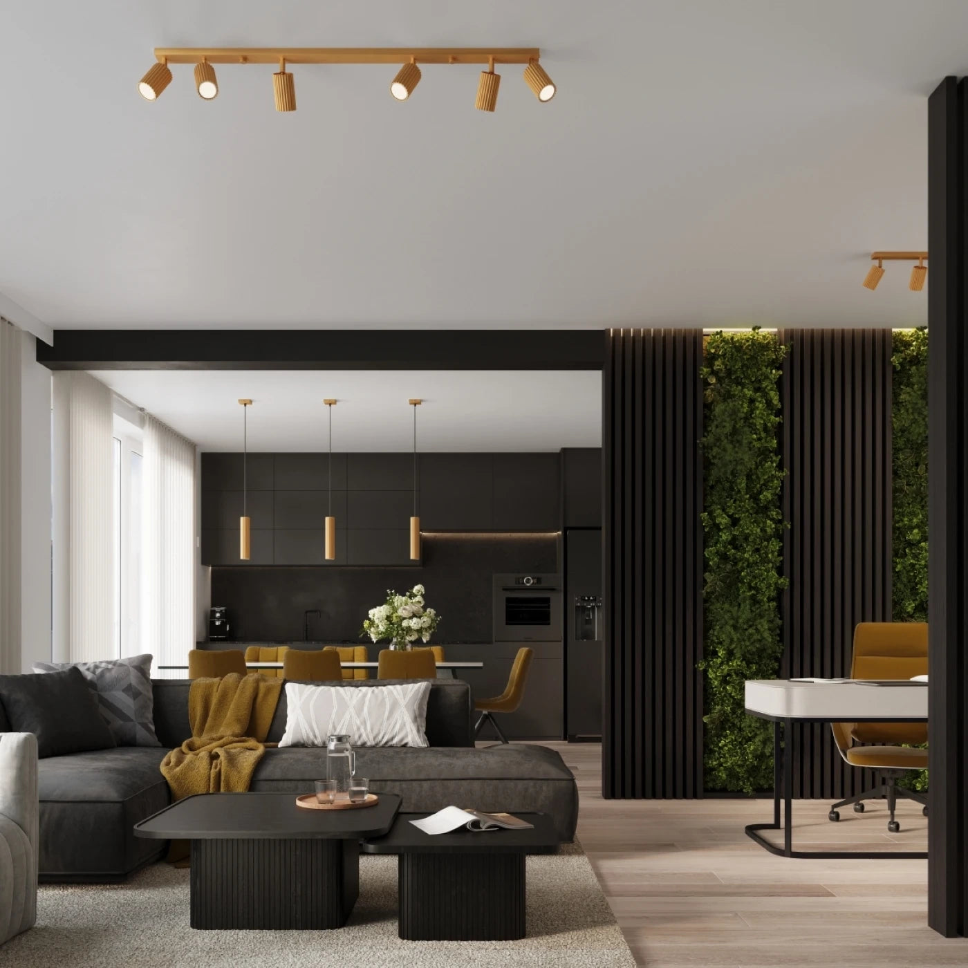 
Designer Ceiling Lamp "Karbon" 6-Flame (Linear) - Gold