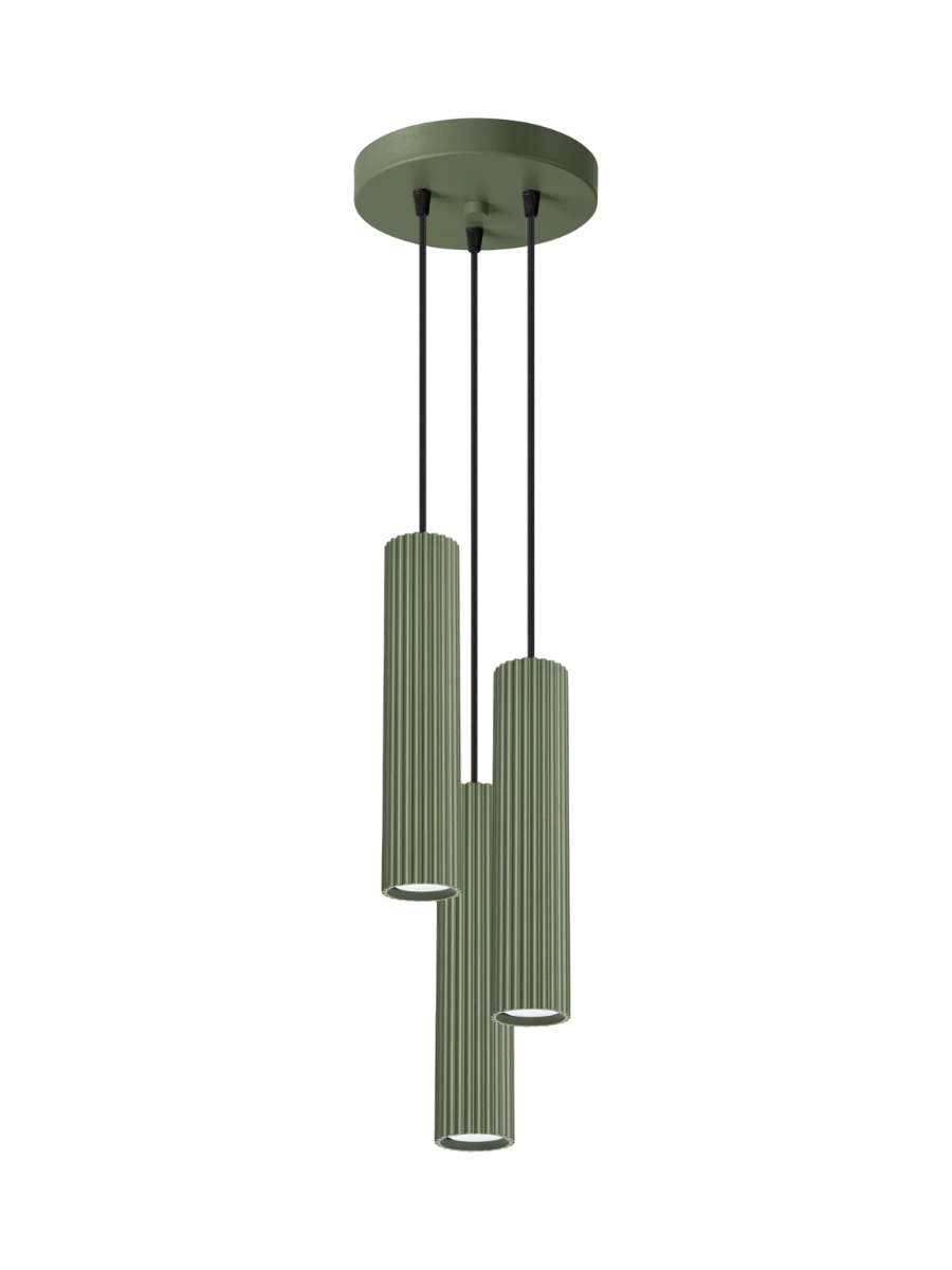 
Suspension design « Karbon » 3 lumières (ronde) - Vert olive