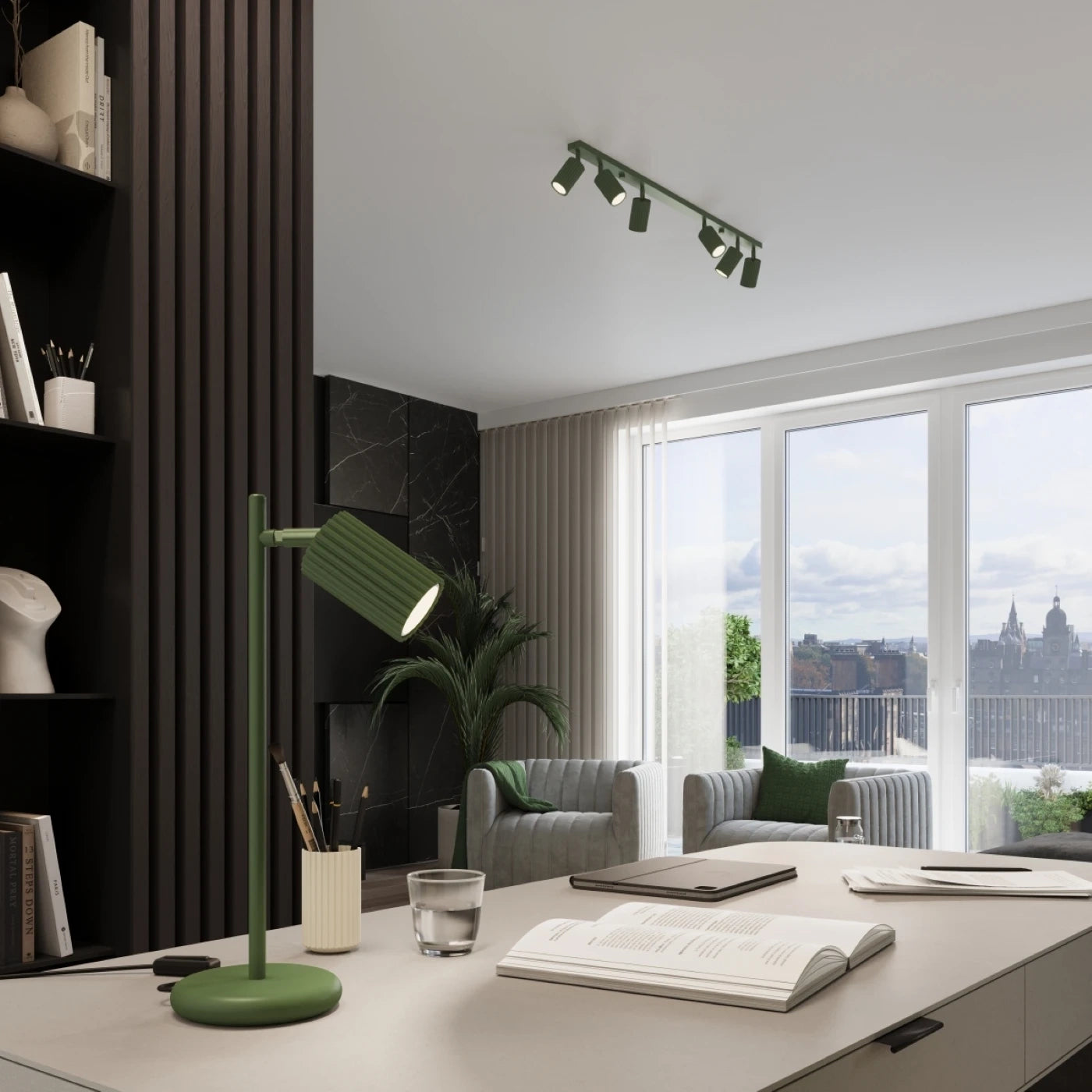 
Lampe de table design « Karbon » - Vert olive