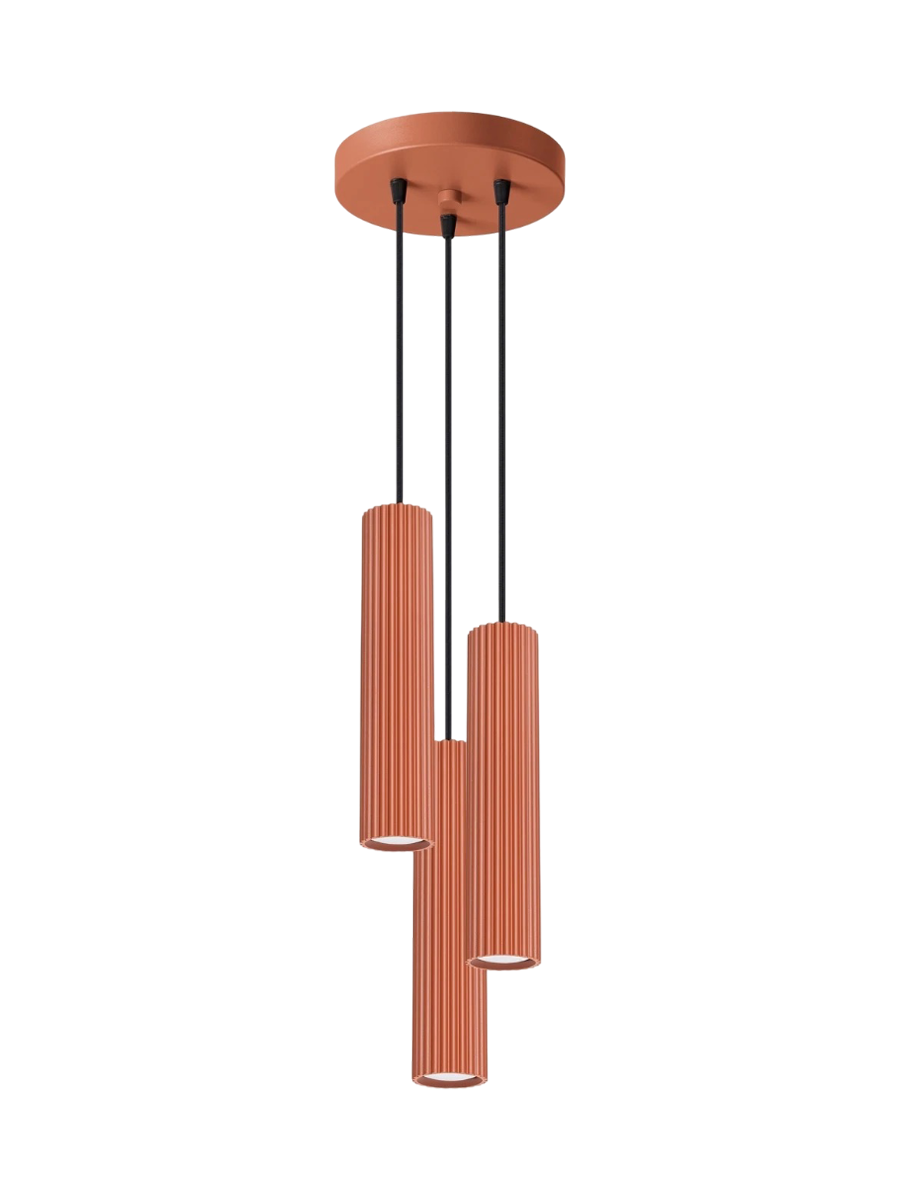 
Suspension design « Karbon » 3 lumières (ronde) - Rouge ocre