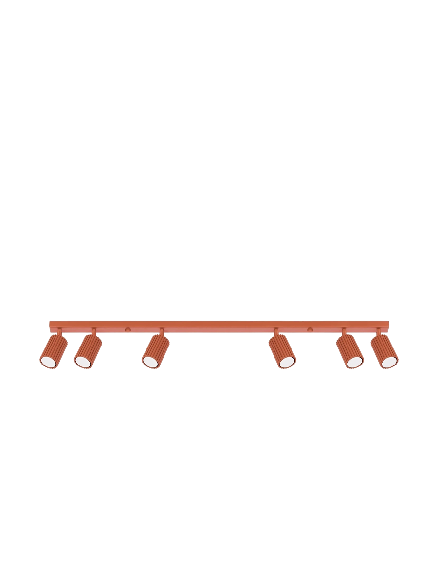 
Designer Ceiling Lamp "Karbon" 6-Flame (Linear) - Ochre red