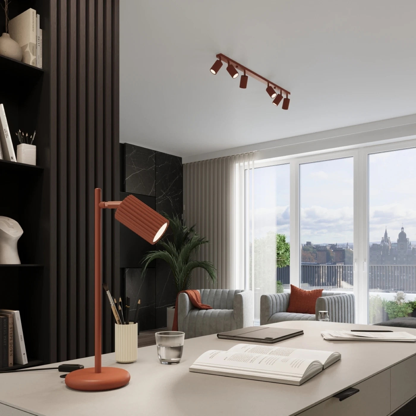 
Lampe de table design « Karbon » - Rouge ocre