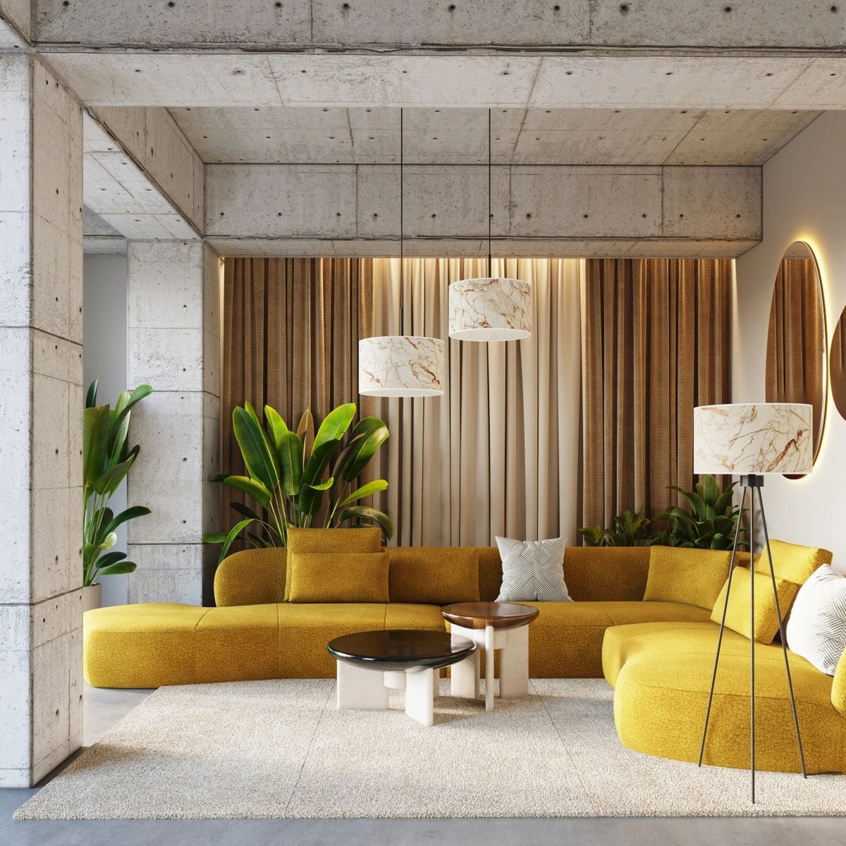 
Lampada a sospensione di design „Nevia“ - Marmo beige/Nero