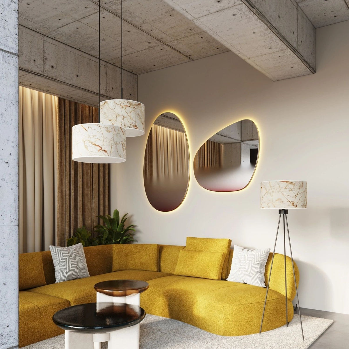 
Design Stehlampe „Nevia“ - Beiger Marmor/Schwarz