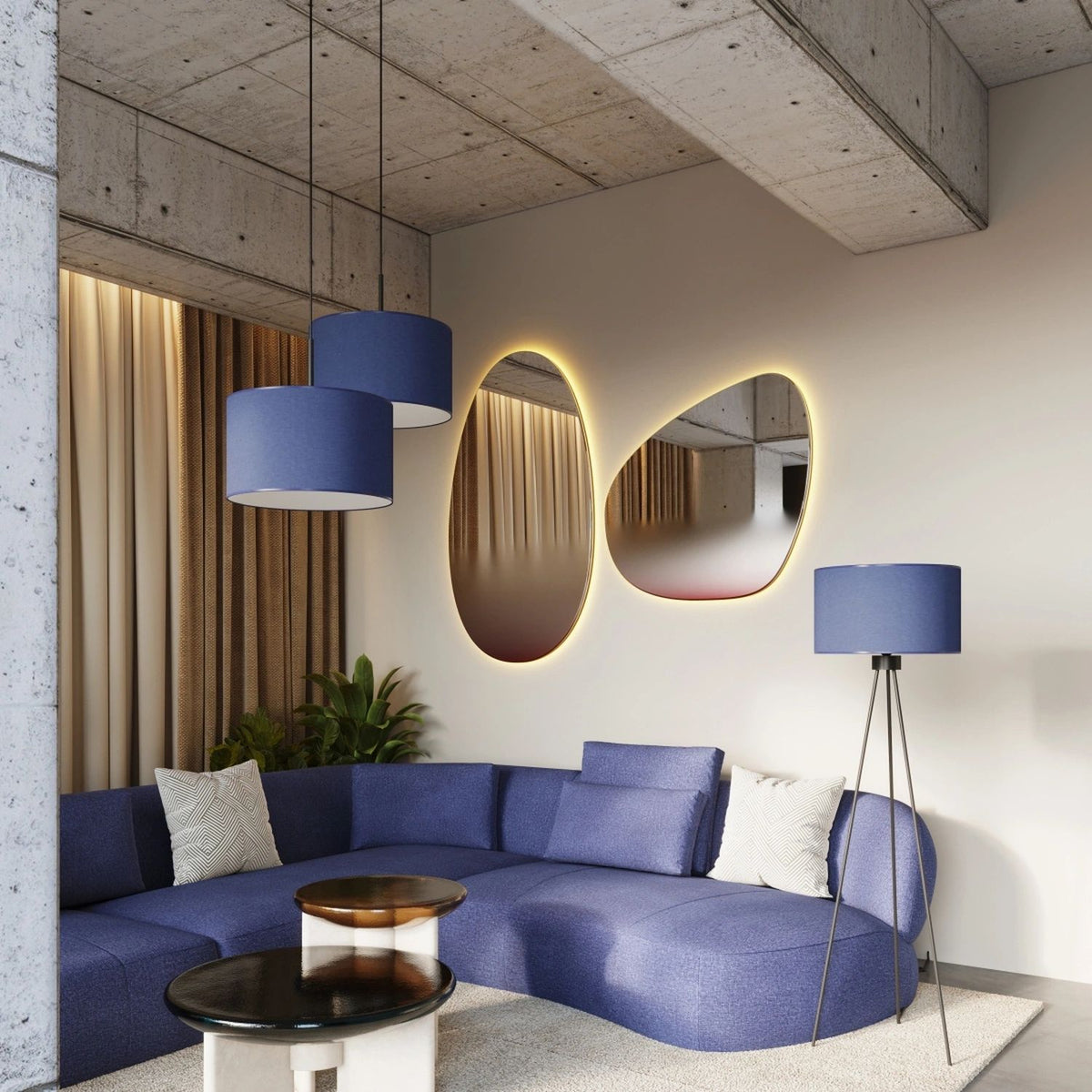 
Design Stehlampe „Nevia“ - Marineblau/Schwarz