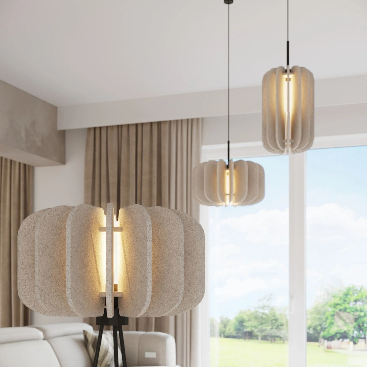 
Lampada a sospensione di design „Mula“ - Beige/Nero / Ø 27 cm