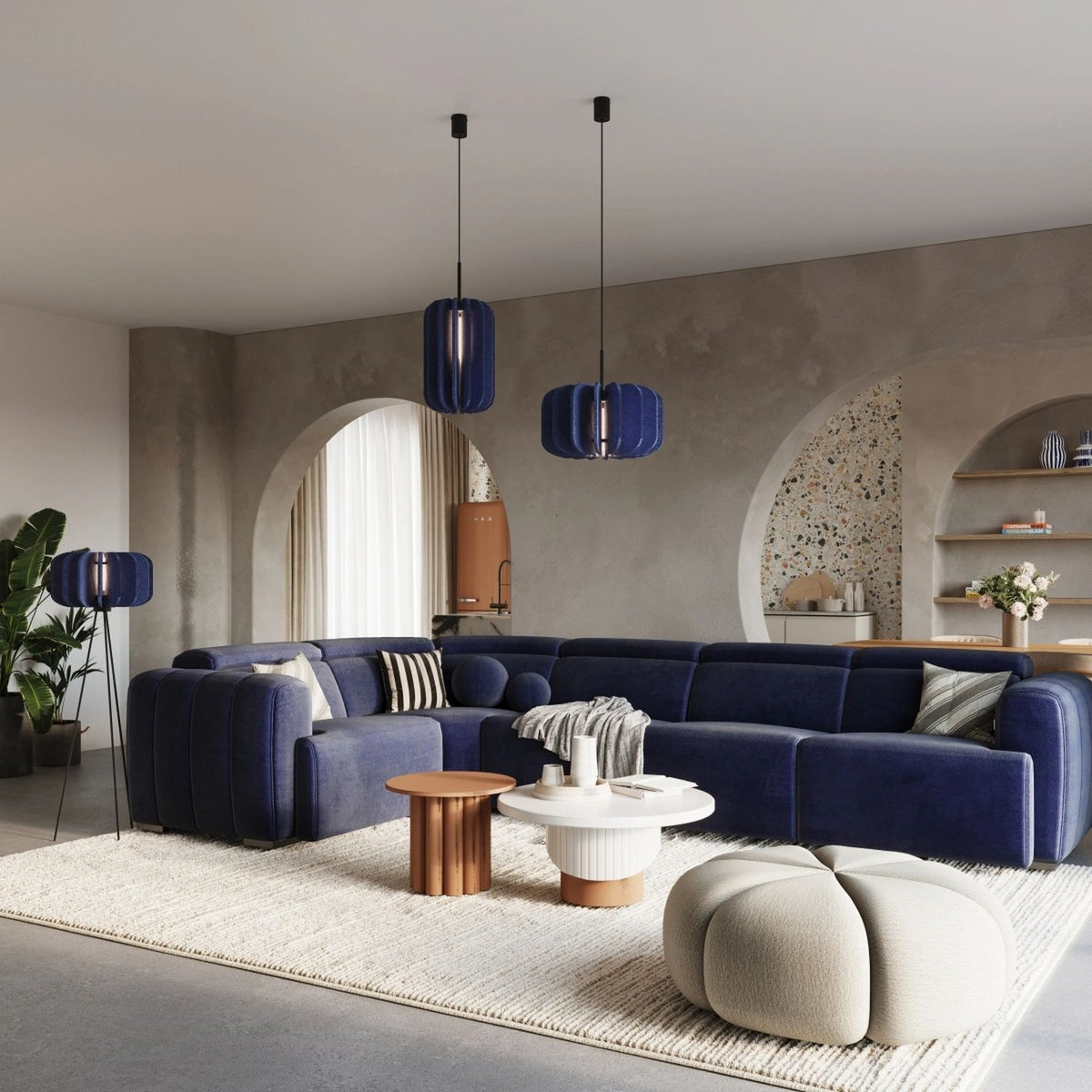 
Design Stehlampe „Mula" - Marineblau/Schwarz