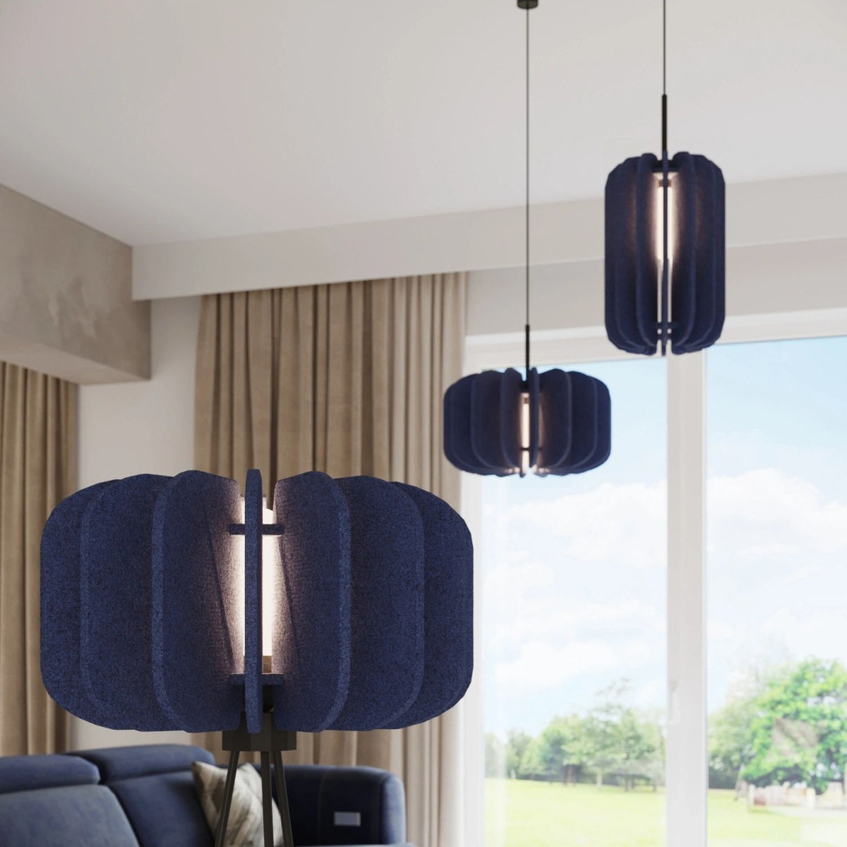 
Design Stehlampe „Mula" - Marineblau/Schwarz