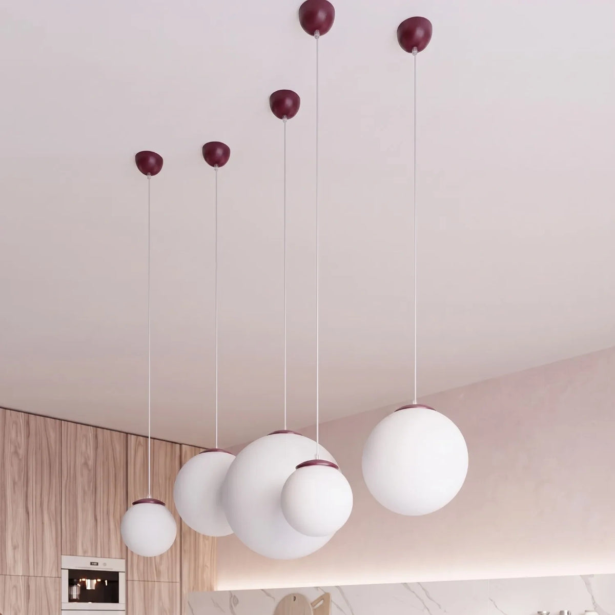 
Design Pendellampe „Ugo“ Ø 20 cm - Burgundrot / Weiss