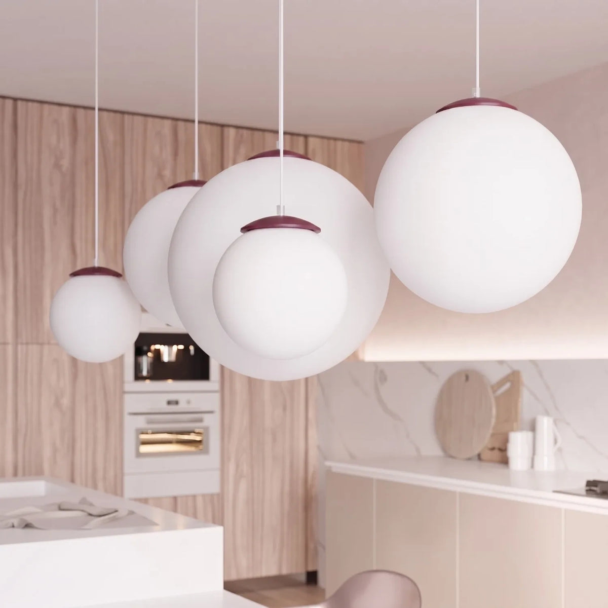 
Design Pendellampe „Ugo“ Ø 20 cm - Burgundrot / Weiss