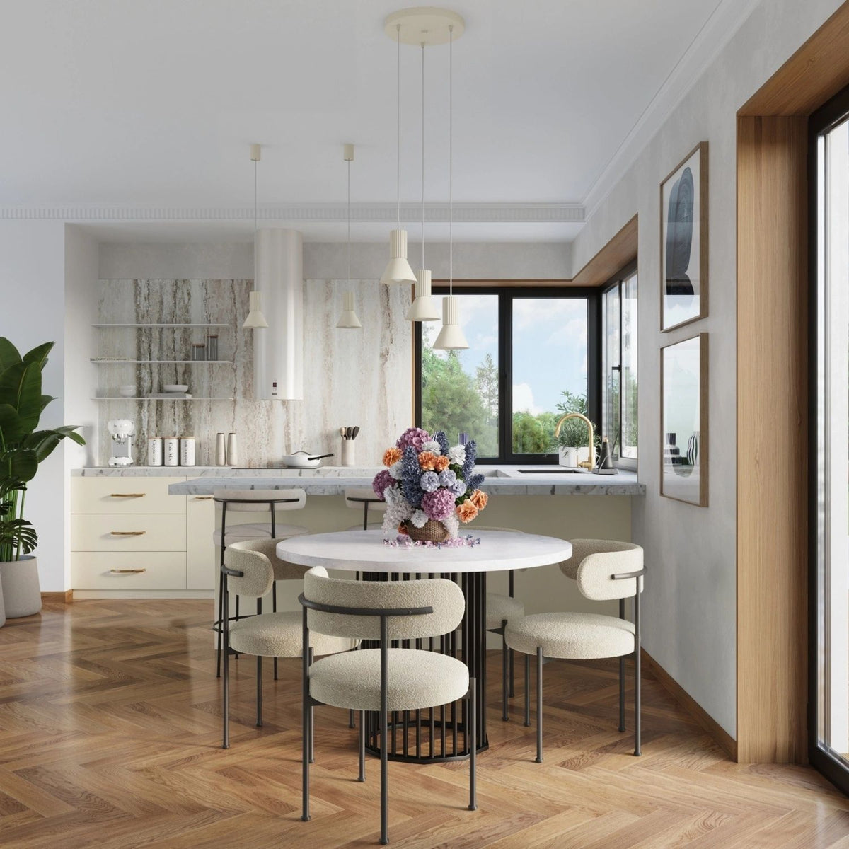 
Lampada a sospensione di design „Estria“ a 3 luci - Beige