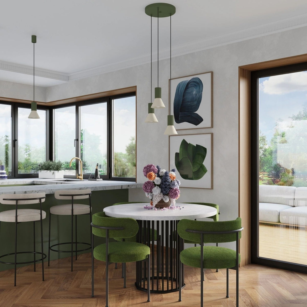 
Lampada a sospensione di design „Estria“ a 1 luce - Beige/Verde oliva