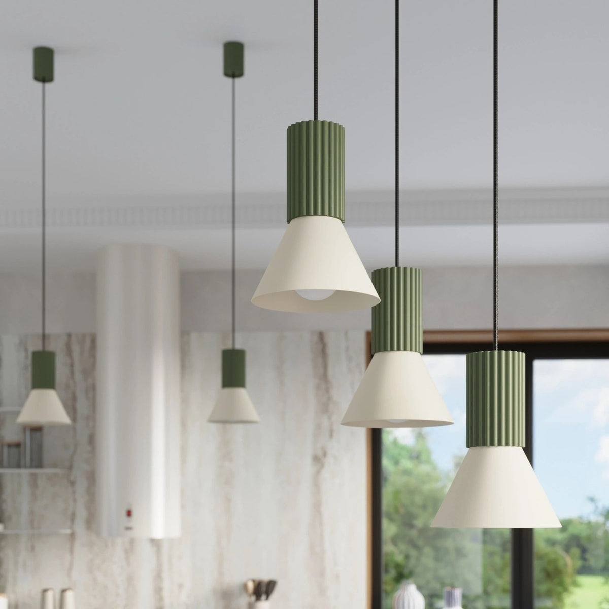 
Lampada a sospensione di design „Estria“ a 1 luce - Beige/Verde oliva