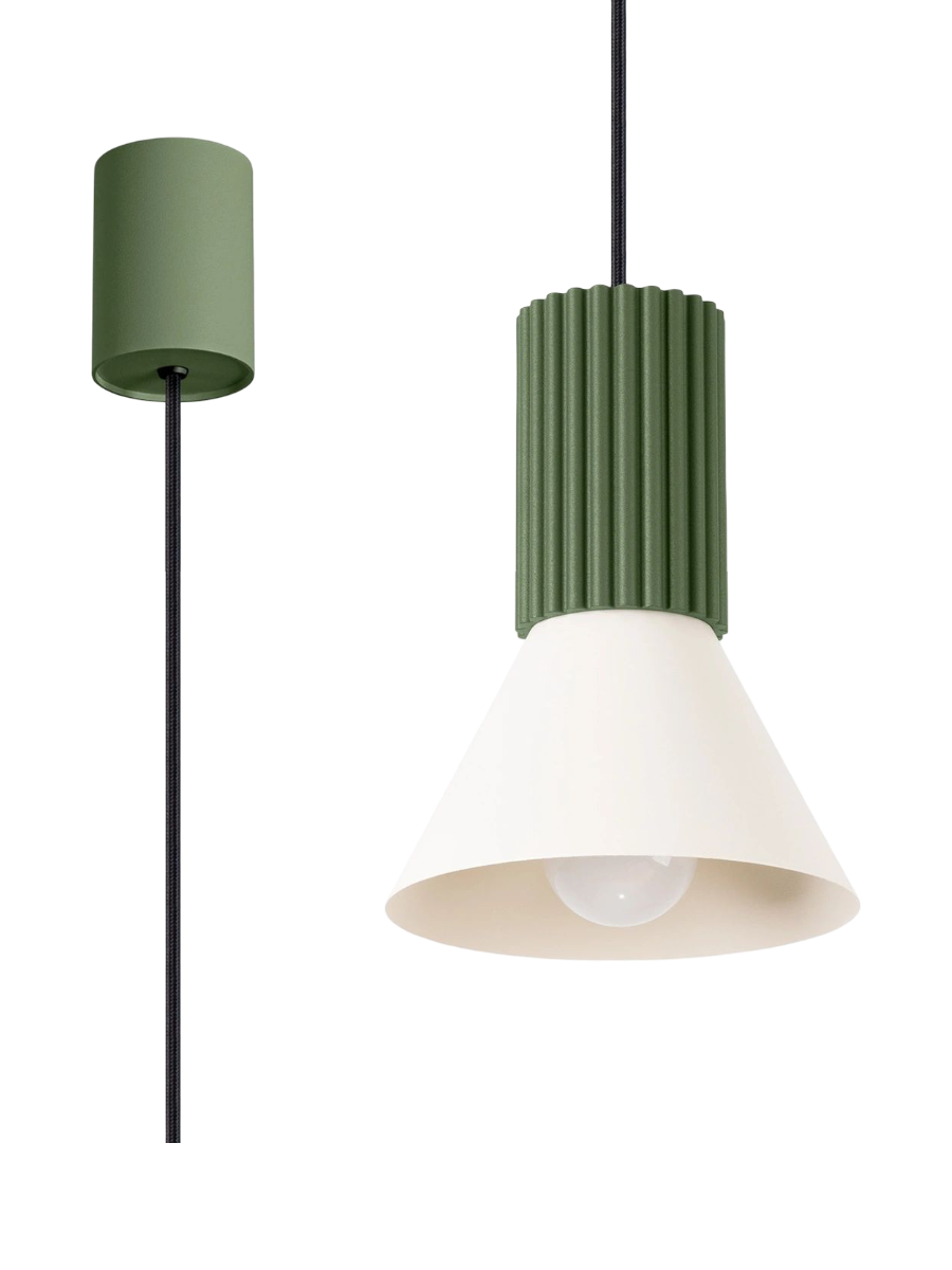
Lampada a sospensione di design „Estria“ a 1 luce - Beige/Verde oliva
