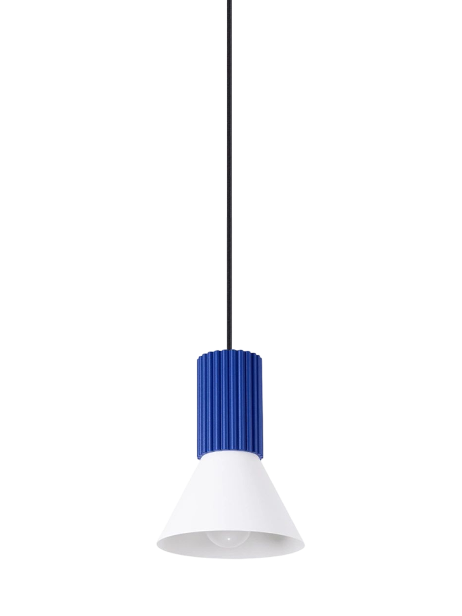 
Design Pendellampe „Estria“ 1-flammig - Weiss/Ultramarin