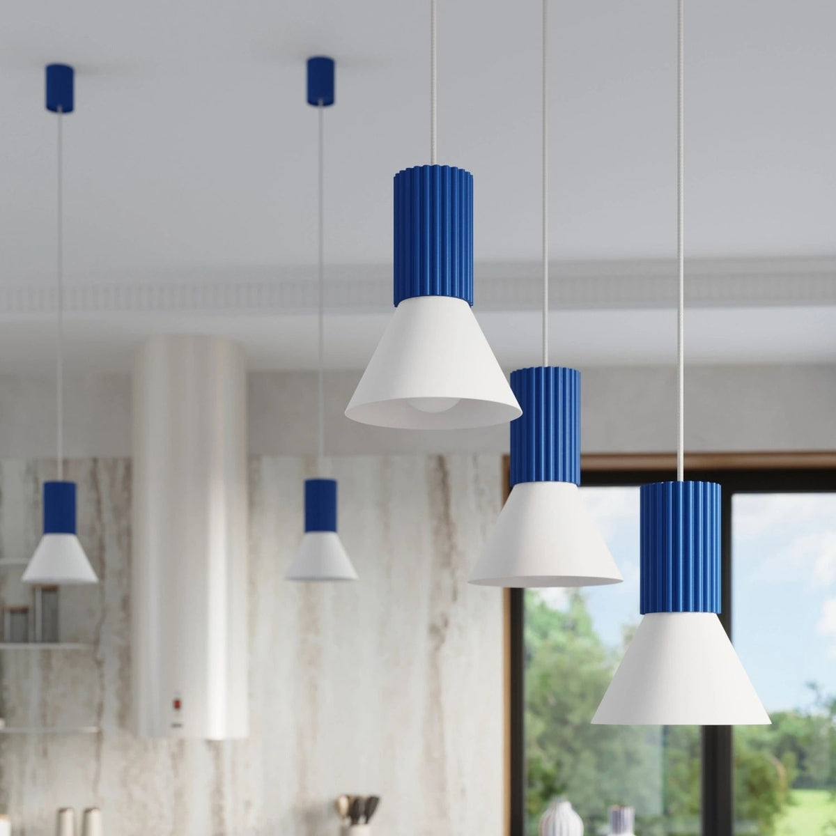 
Lampada a sospensione di design „Estria“ a 1 luce - Bianco/Ultramarino