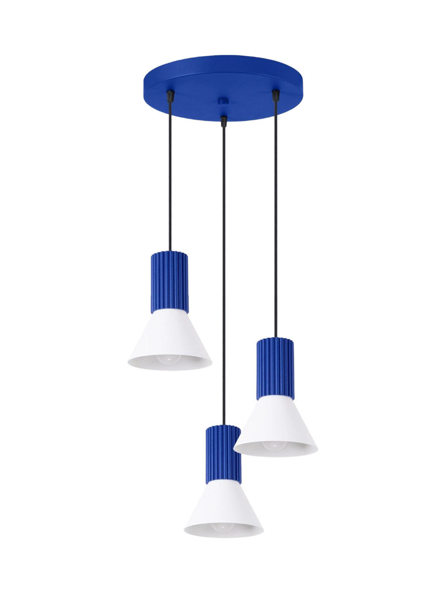 
Design Pendellampe „Estria“ 3-flammig - Weiss/Ultramarin