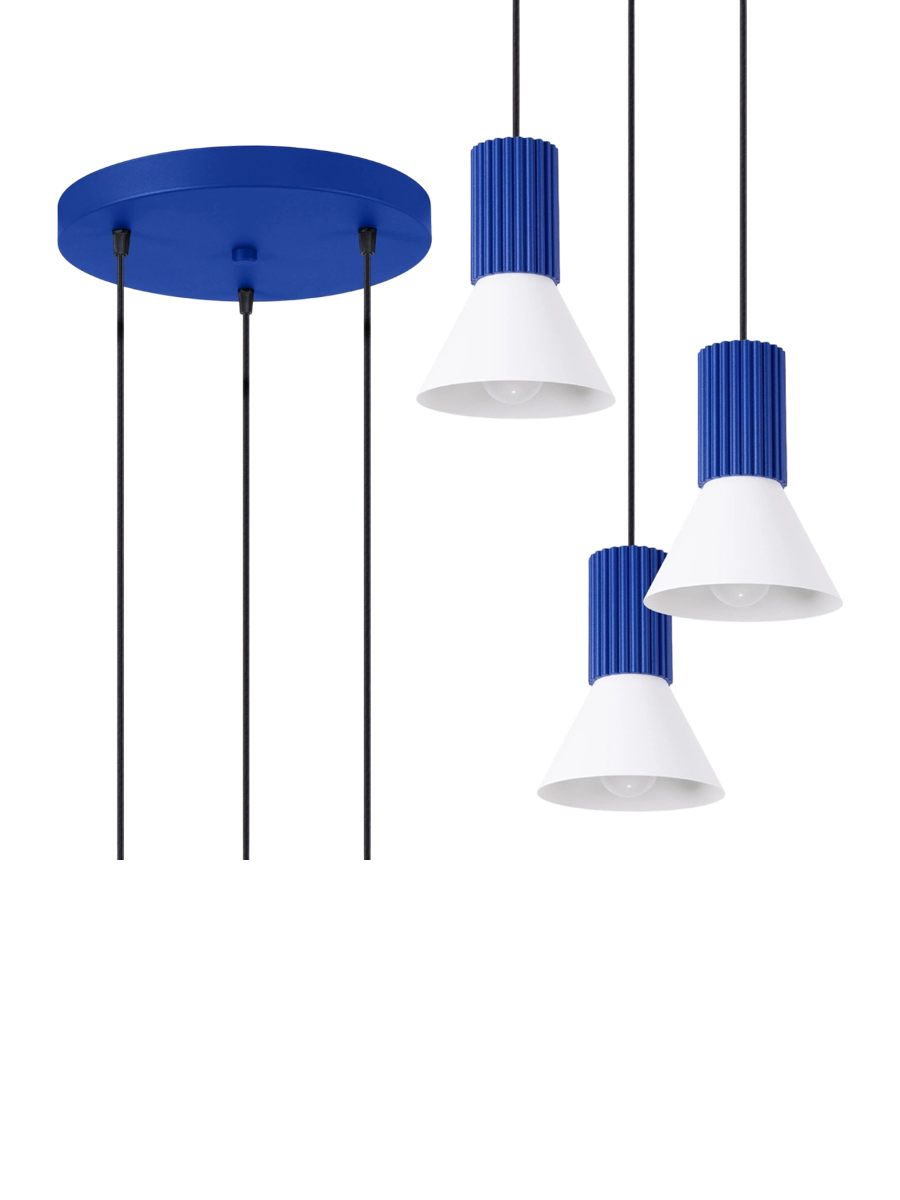 
Lampada a sospensione di design „Estria“ a 3 luci - Bianco/Ultramarino