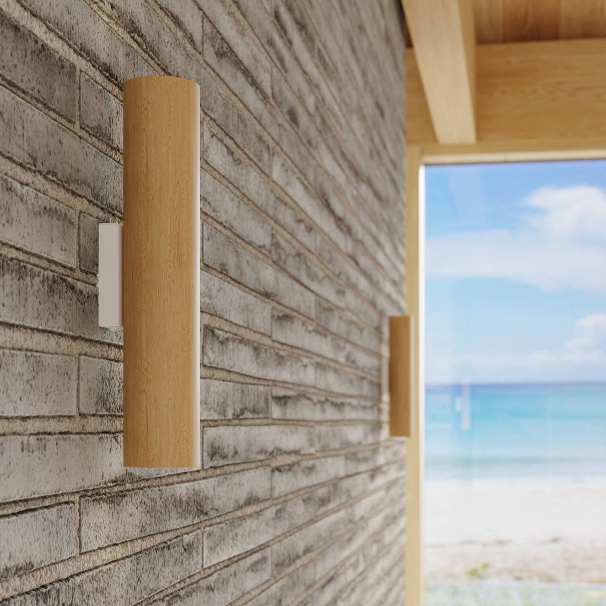 
Design Wandlampe „Lino“ - Naturholz/Weiss