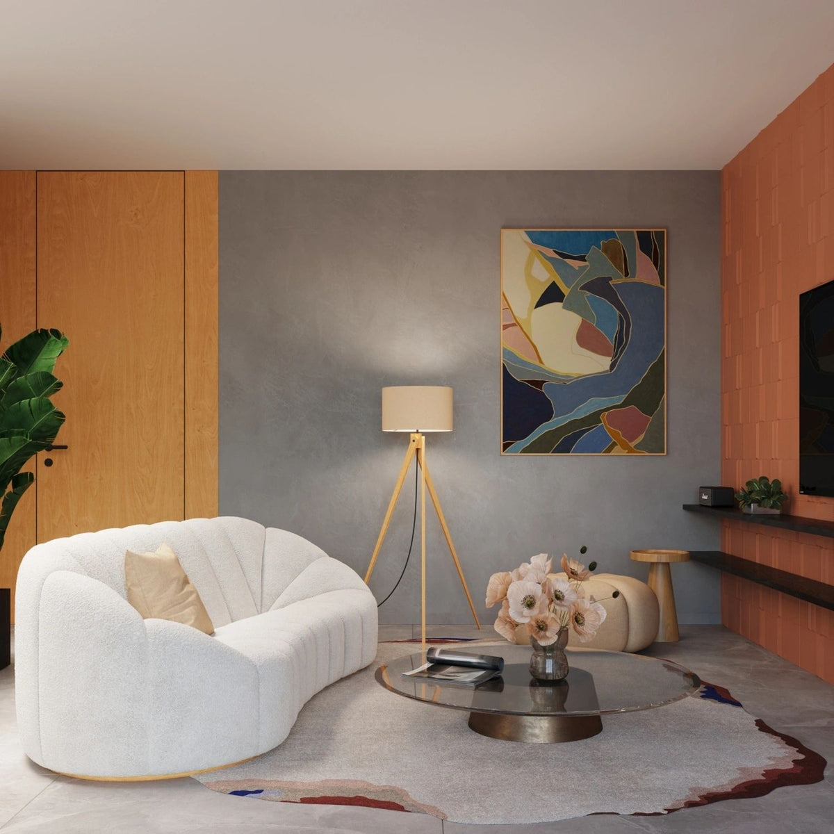 
Design Stehlampe "Natt" - Taupe/Naturholz