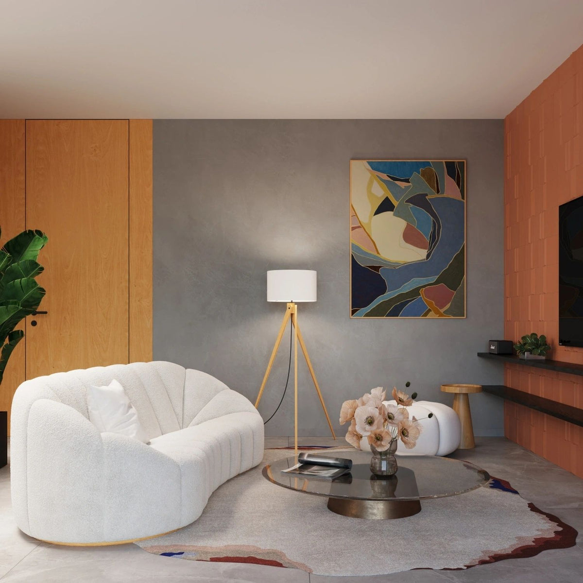 
Design Stehlampe "Natt" - Weiss/Naturfarbenes Holz